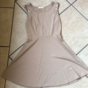 Tan A Line Dress with Sequin detail
